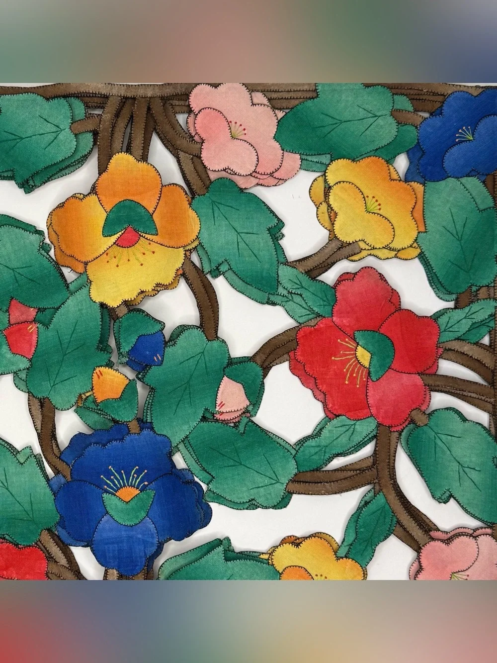 Vintage Handmade Cutwork Placemats Set 6 Dutch St Maarten Floral Applique 19x14”